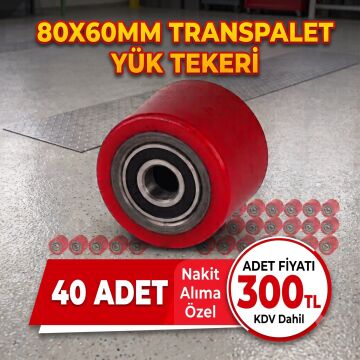 YÜK TEKERİ POLİÜRETAN (KIRMIZI) 80X60MM 40 ADET ALIMA ÖZEL FİYAT