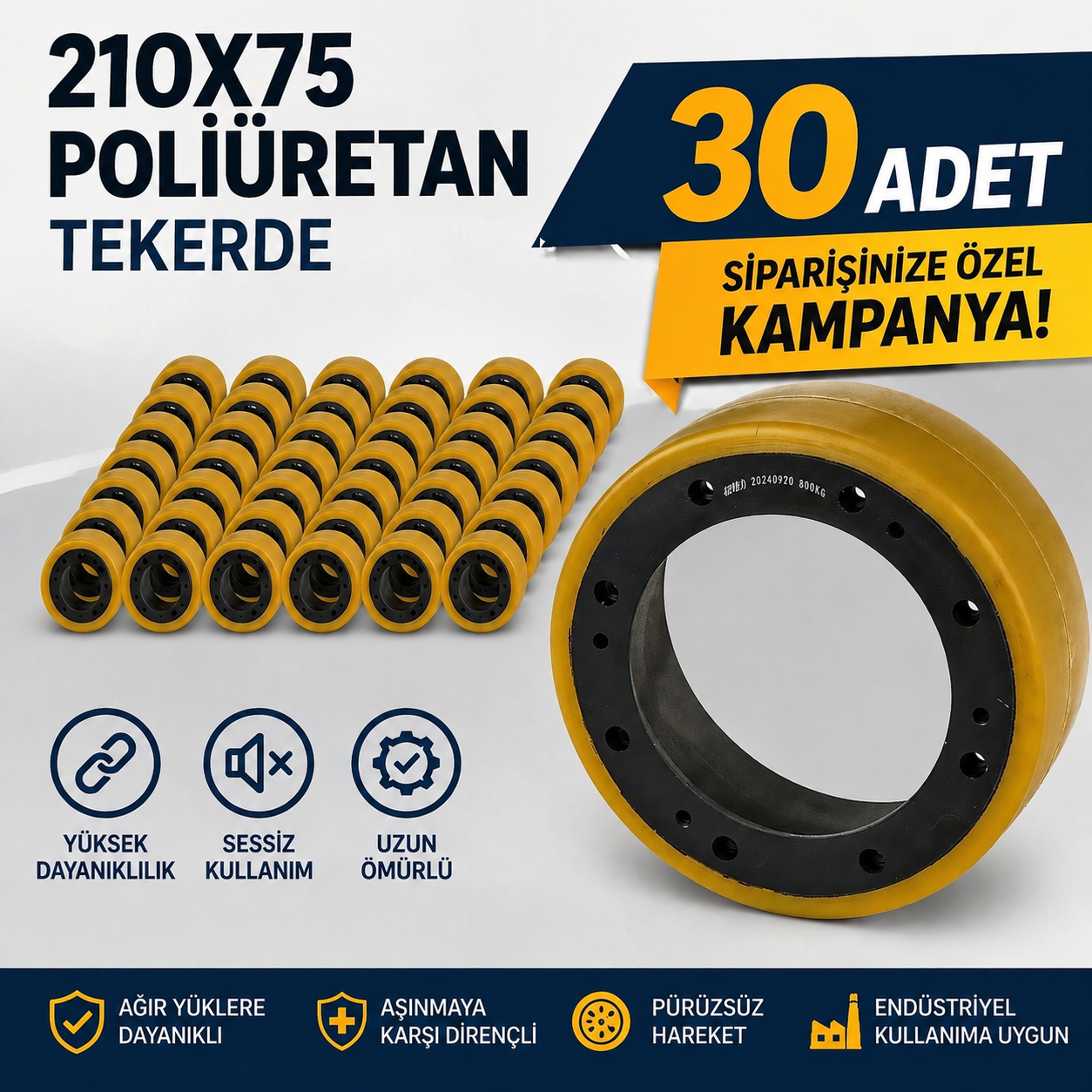 AKÜLÜ İSTİF TRANSPALET YÜRÜYÜŞ TEKER POLİÜRETAN 210X75MM  / 30 ADET ALIMA ÖZEL KAMPANYA